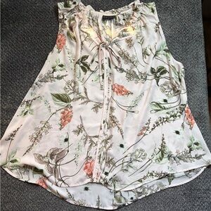 cameo Floral Tie-Neck Sleeveless Camisole - Cream with Green & Coral Print